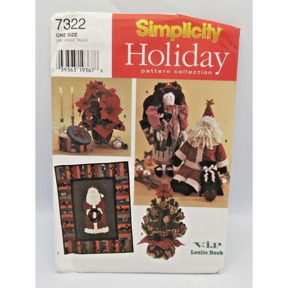 Simplicity Vintage Holiday Sewing Pattern #7322 Santa & Other Decoration Uncut